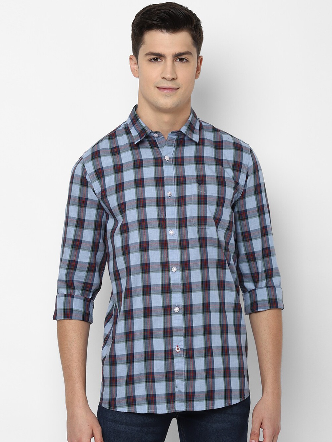 

Allen Solly Sport Men Blue & Red Pure Cotton Regular Fit Checked Casual Shirt