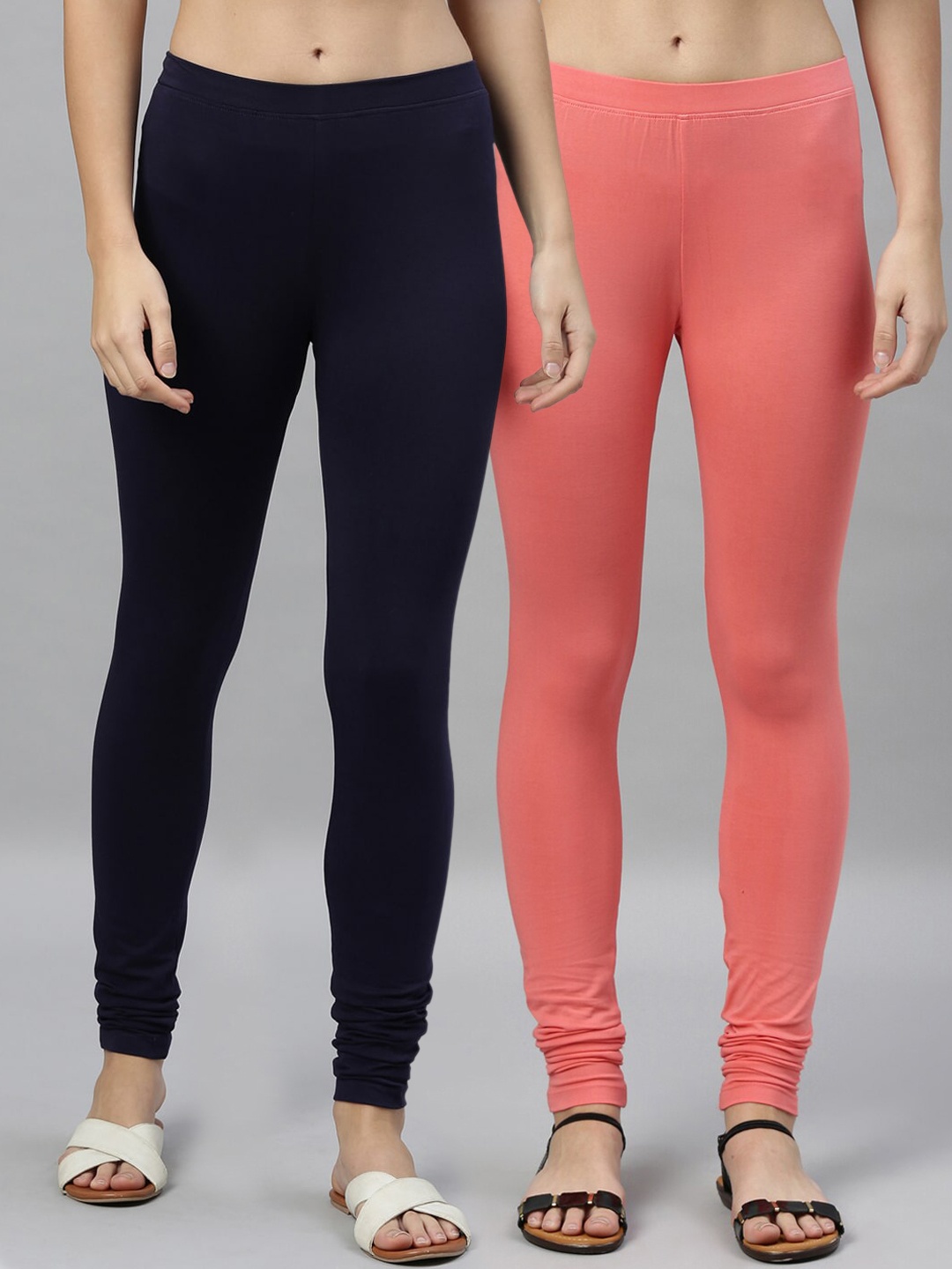 

Kryptic Women Pack of 2 Solid Churidar-Length Leggings, Navy blue