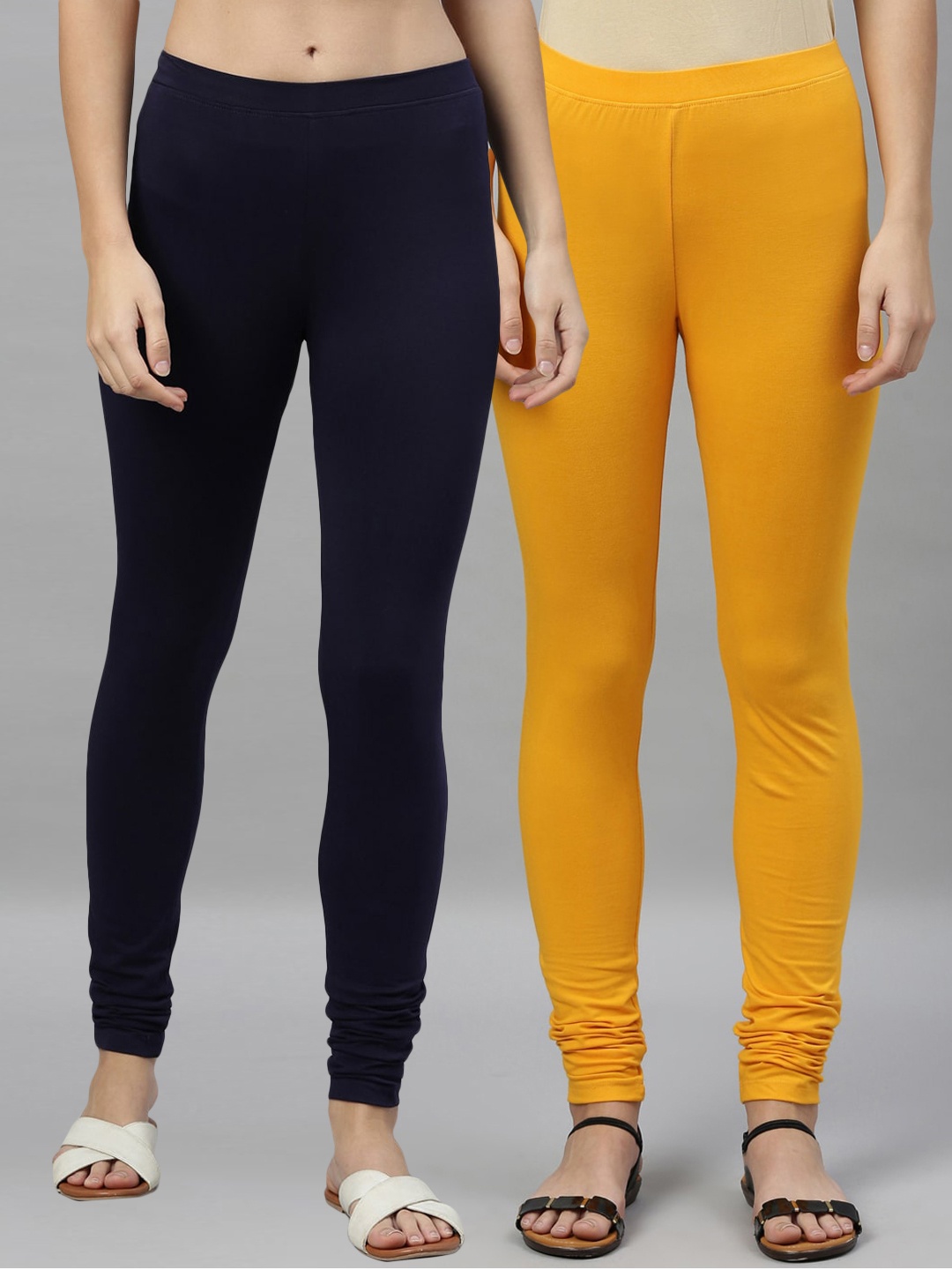 

Kryptic Women Pack of 2 Solid Churidar-Length Leggings, Navy blue