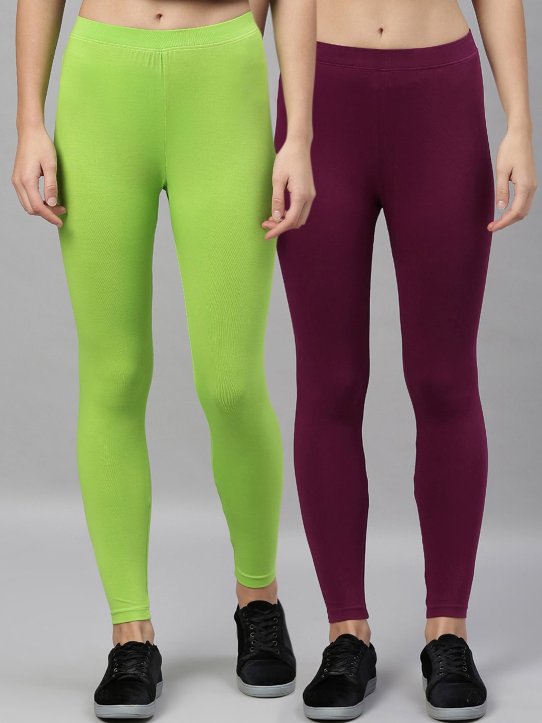 

Kryptic Women Pack of 2 Solid Ankle-Length Leggings, Burgundy