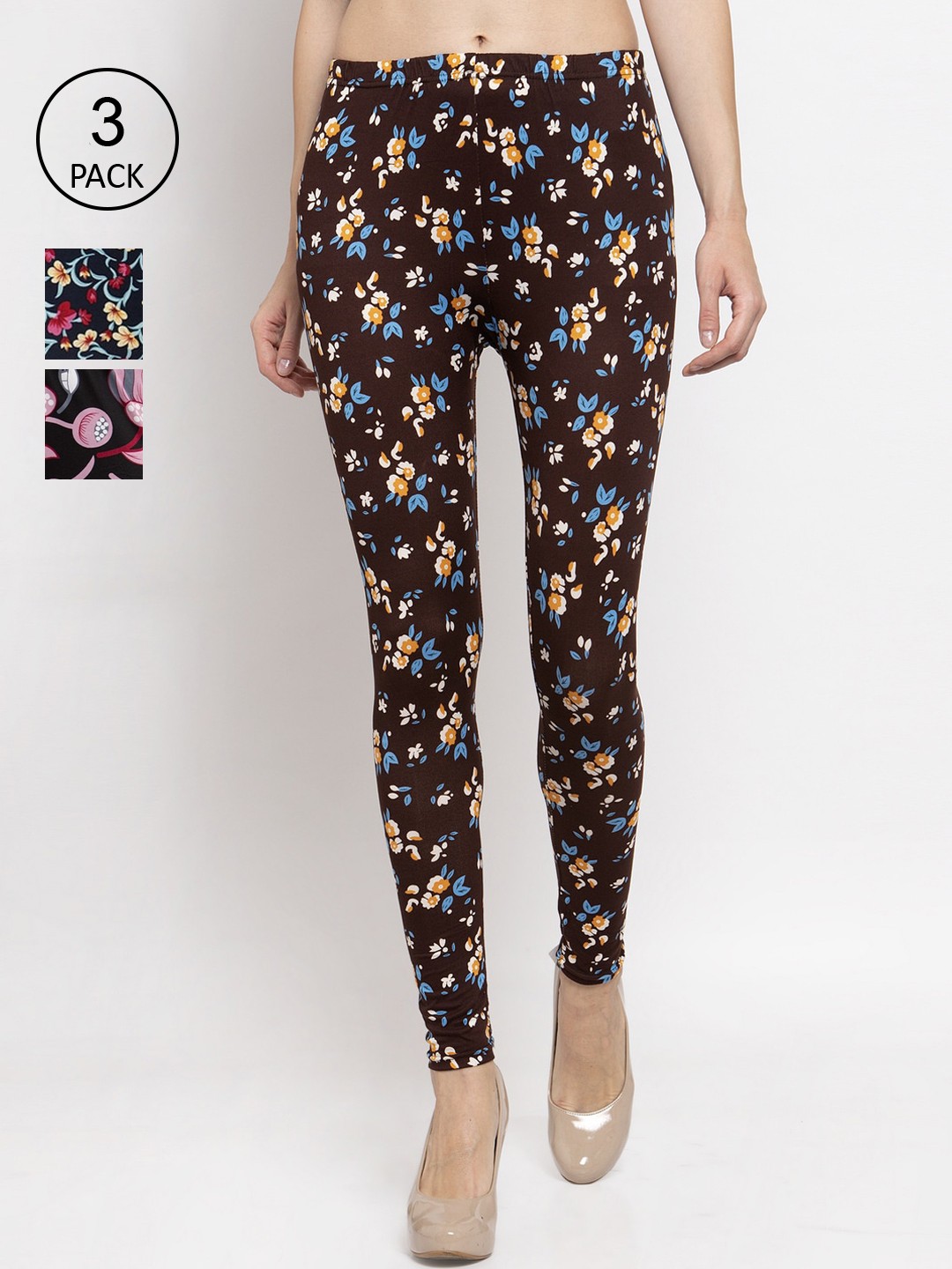 

KLOTTHE Women Pack Of 3 Printed Ankle-Length Leggings, Black