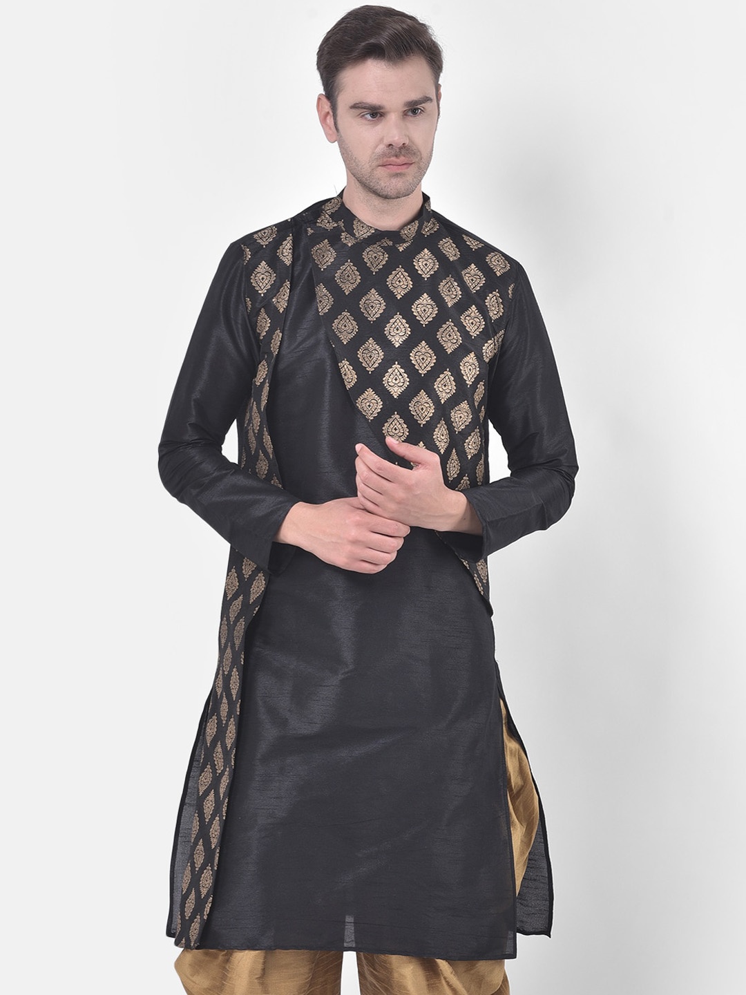 DEYANN Men Black Ethnic Motifs Printed Kurta