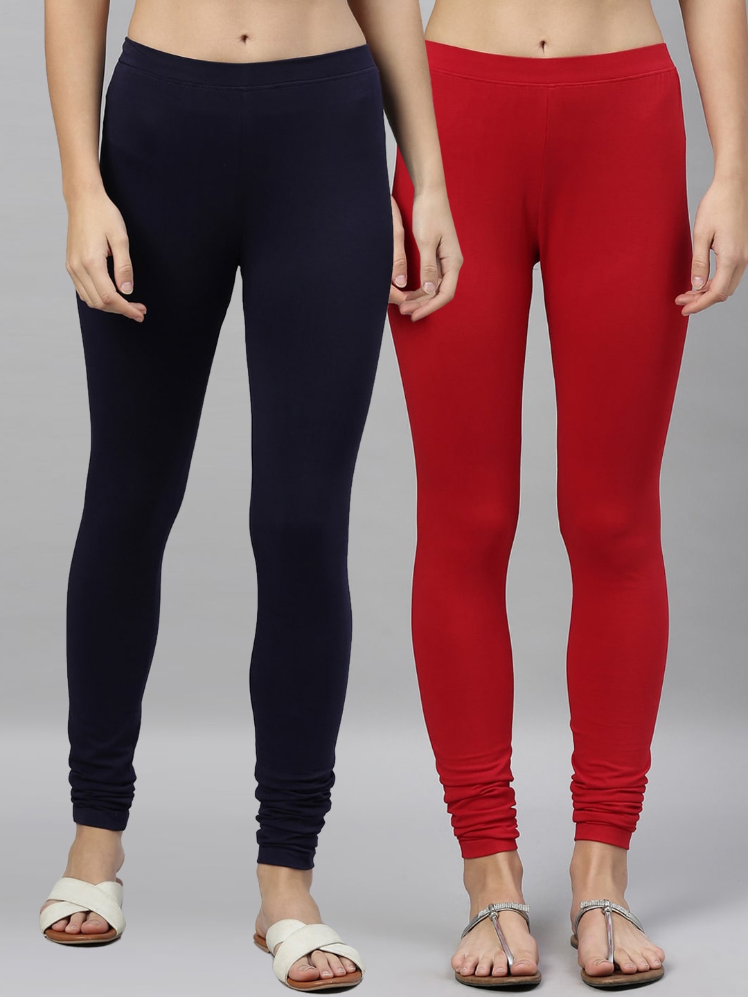 

Kryptic Women Pack of 2 Solid Churidar-Length Leggings, Navy blue