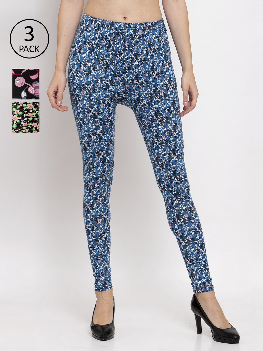 

KLOTTHE Women Pack Of 3 Printed Ankle-Length Leggings, Blue