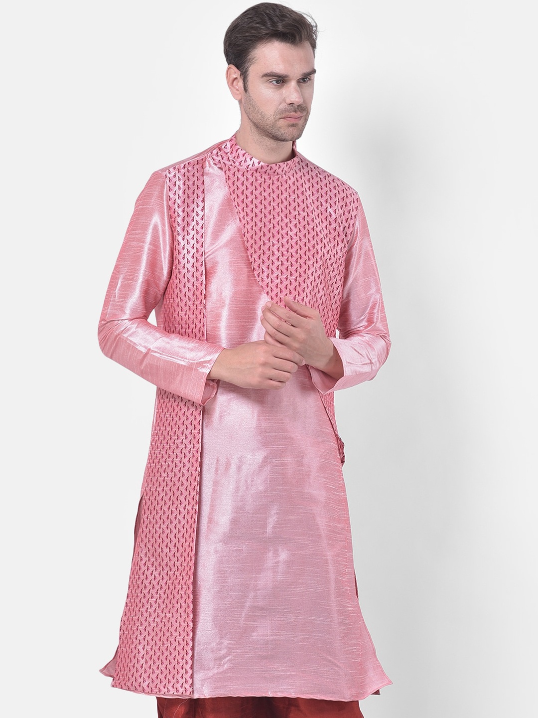 

DEYANN Men Pink Geometric Printed Kurta