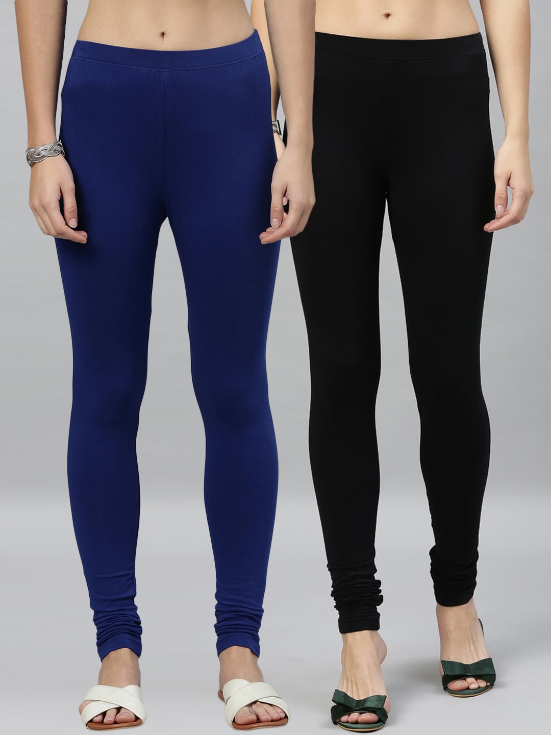 

Kryptic Women Pack of 2 Solid Churidar-Length Leggings, Black