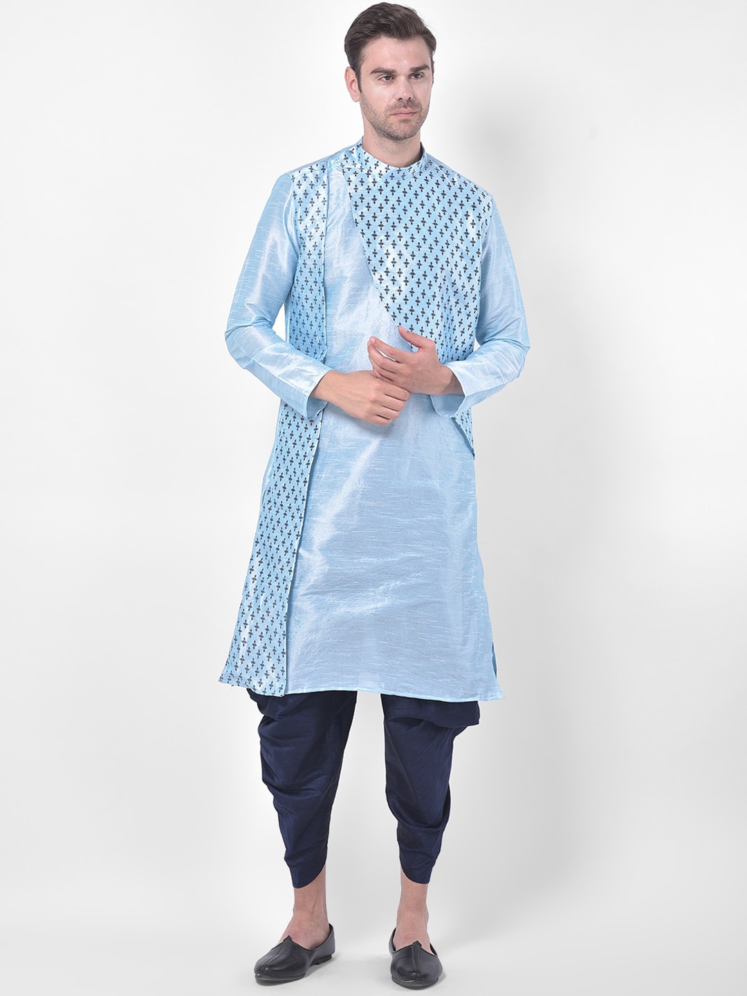 

DEYANN Men Blue Regular Straight Dupion Silk Kurta & Dhoti Pants