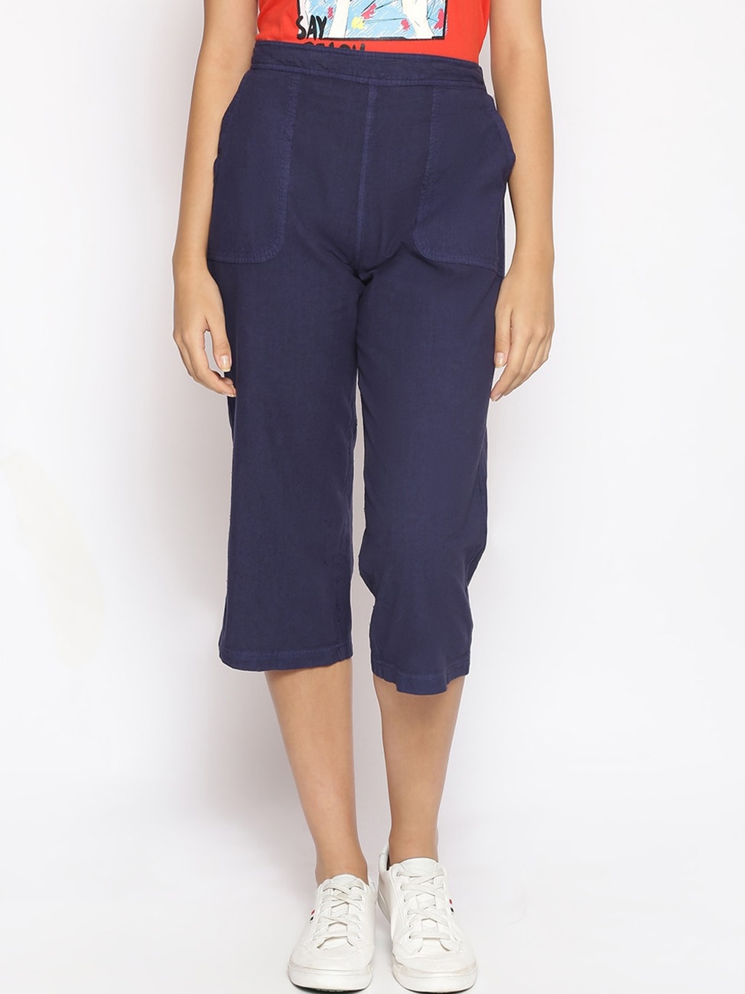 Oxolloxo Women Navy Blue Regular Fit Solid Culottes