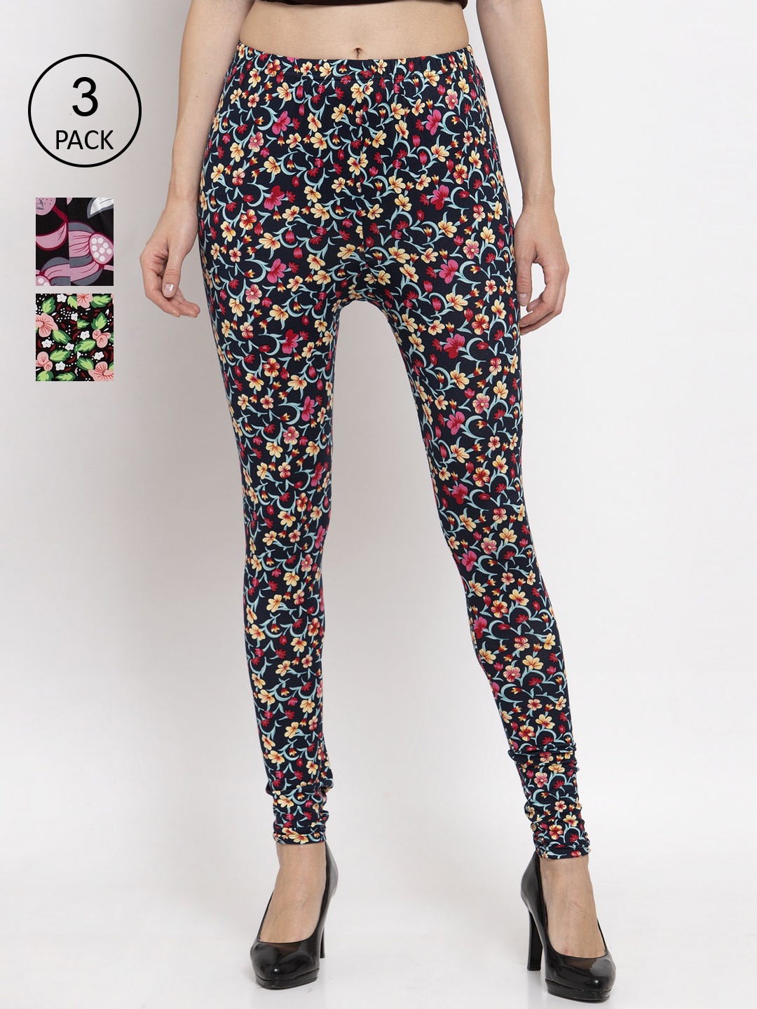

KLOTTHE Women Pack Of 3 Printed Ankle-Length Leggings, Black