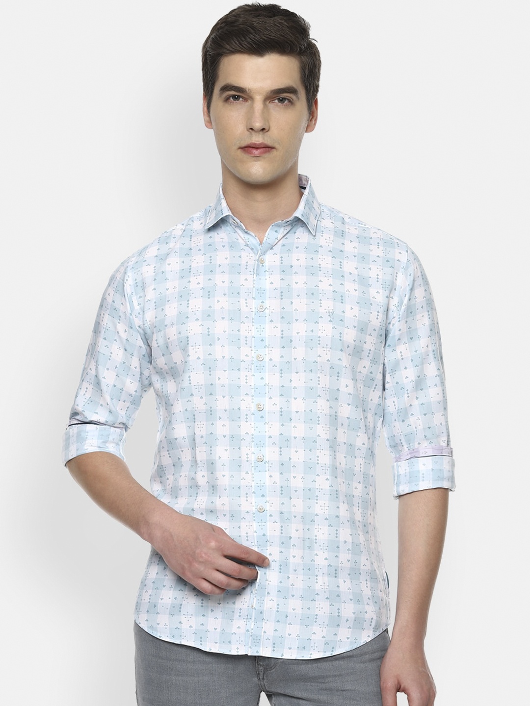 

V Dot Men Blue Slim Fit Printed Cotton Casual Shirt
