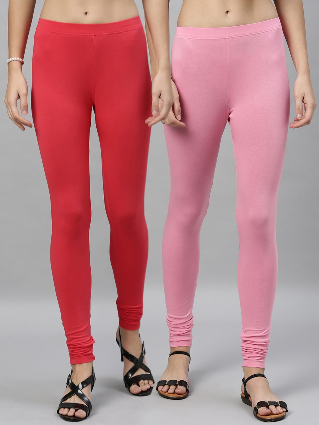 

Kryptic Women Pack of 2 Solid Churidar-Length Leggings, Coral