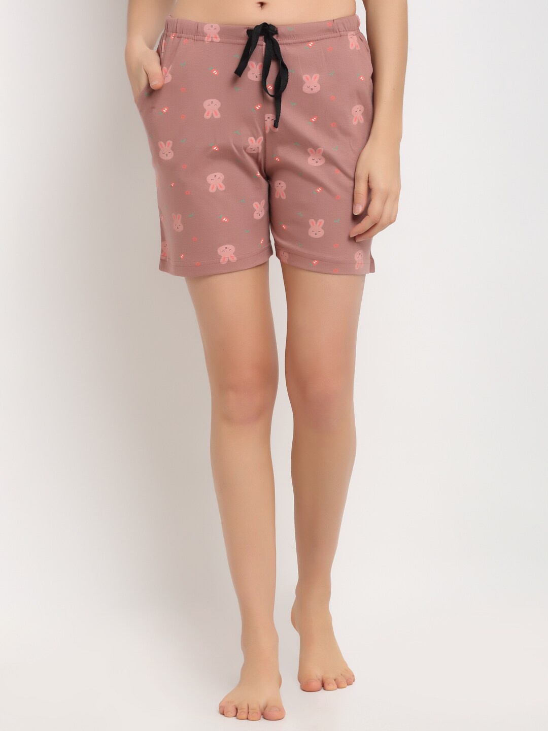 

Kanvin Women Brown & Peach-Coloured Printed Lounge Shorts