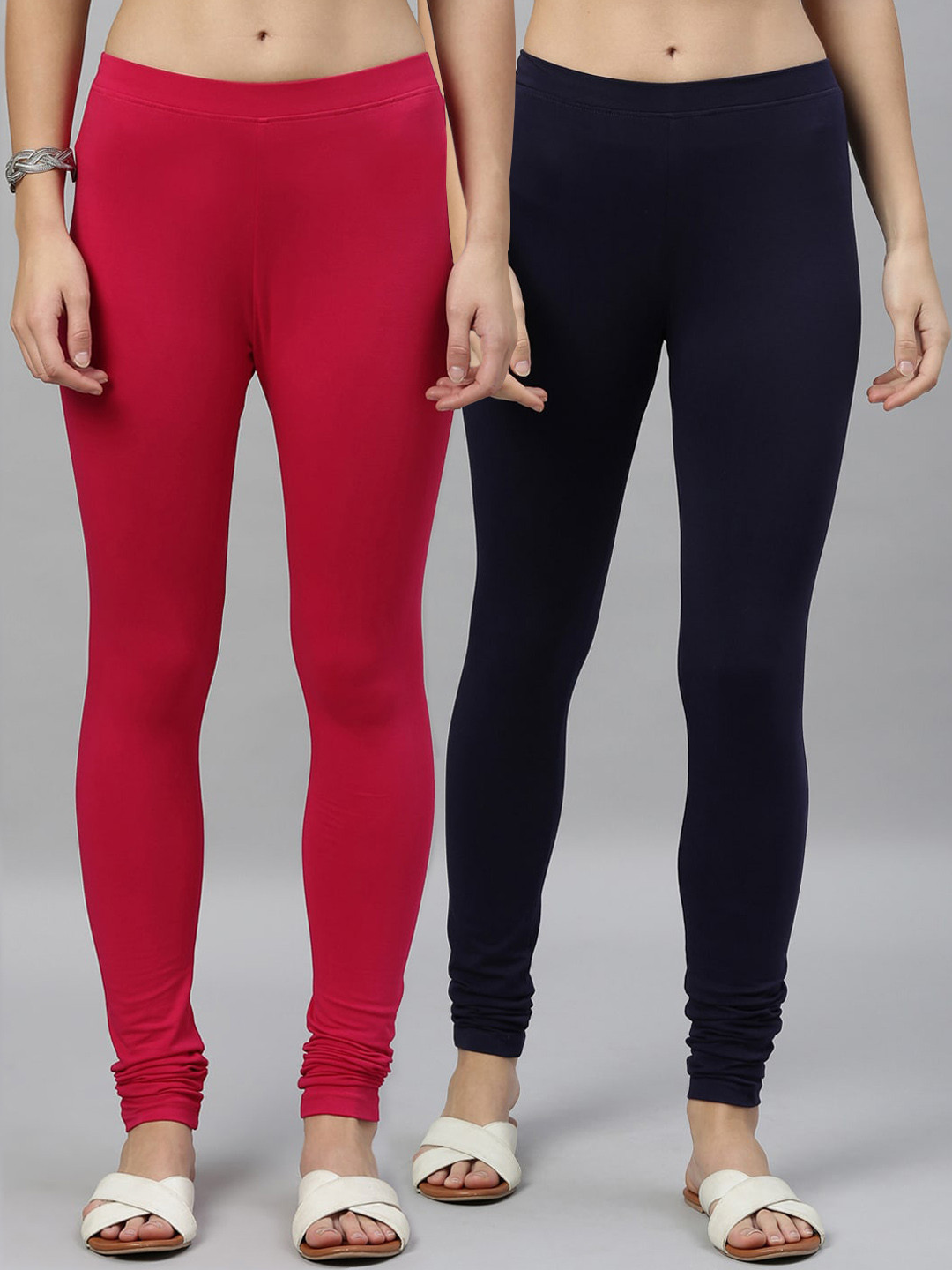 

Kryptic Women Pack of 2 Solid Churidar-Length Leggings, Navy blue