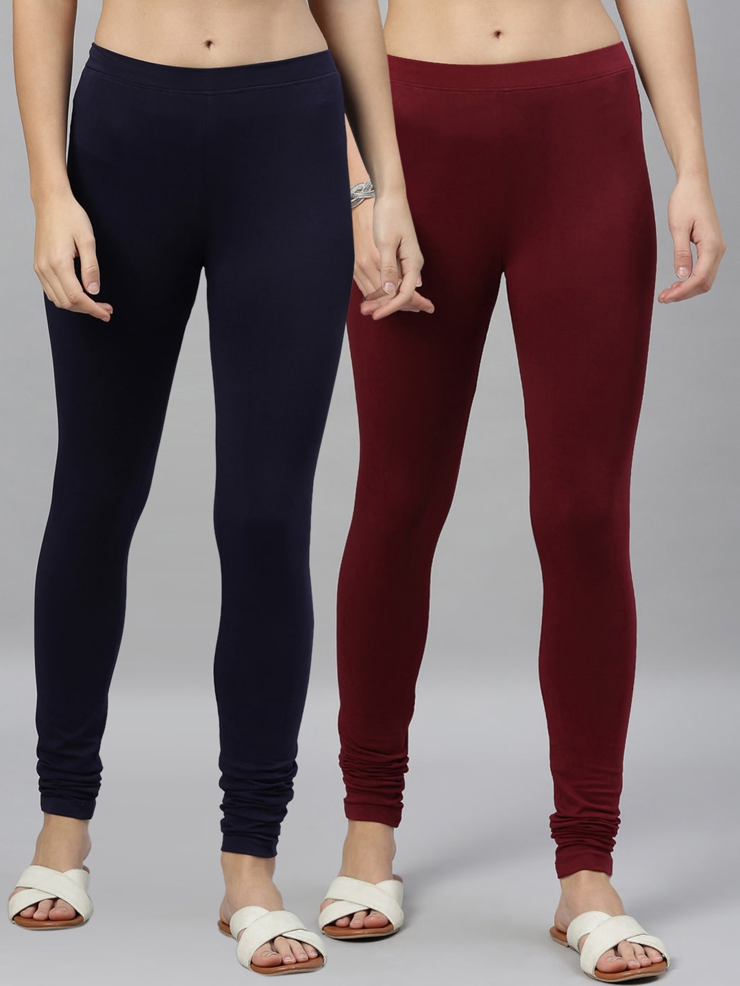 Kryptic Women Pack of 2 Solid Churidar-Length Leggings, Navy blue