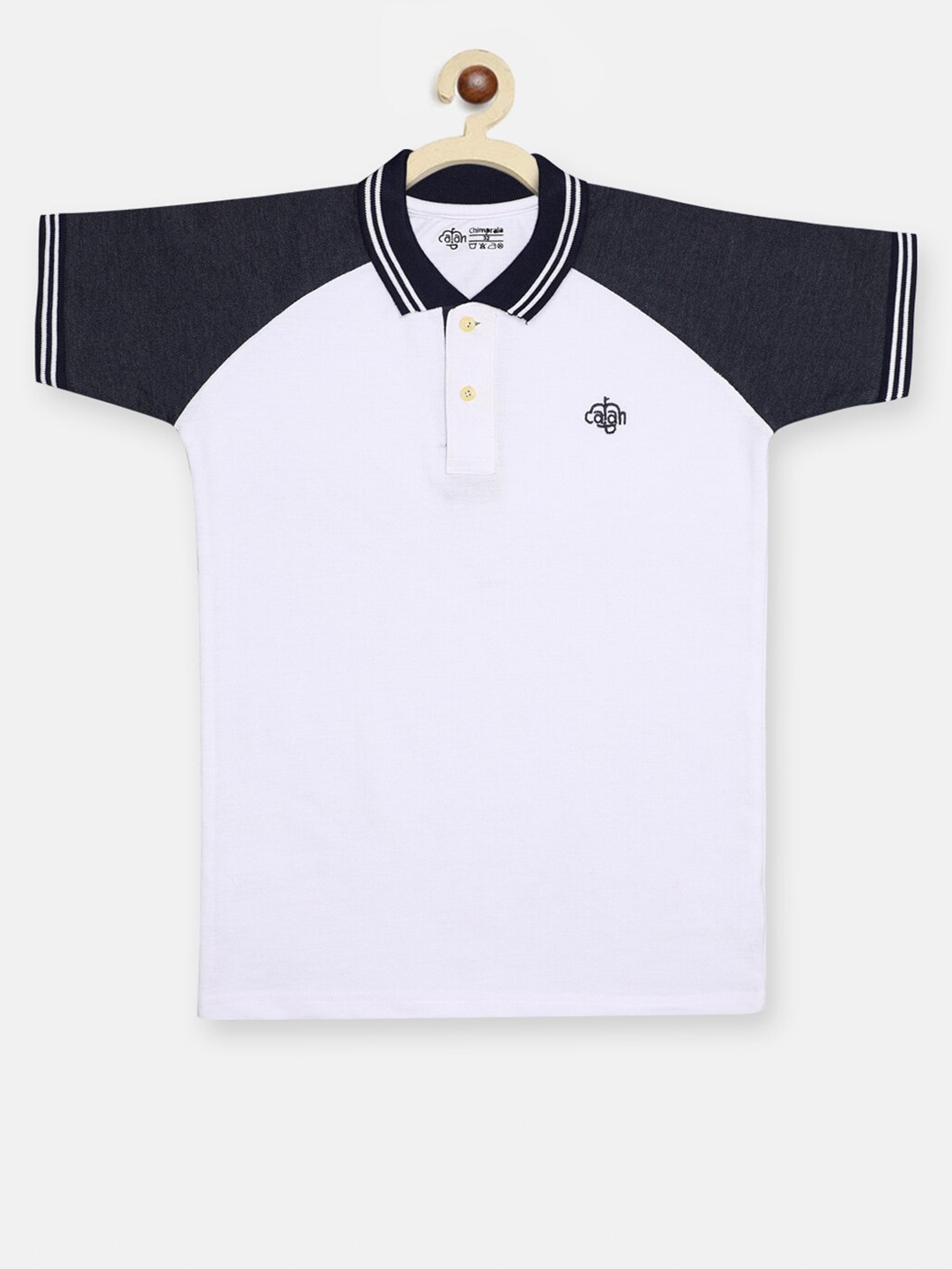 CHIMPRALA Boys White & Navy Blue Colourblocked Polo Collar T-shirt