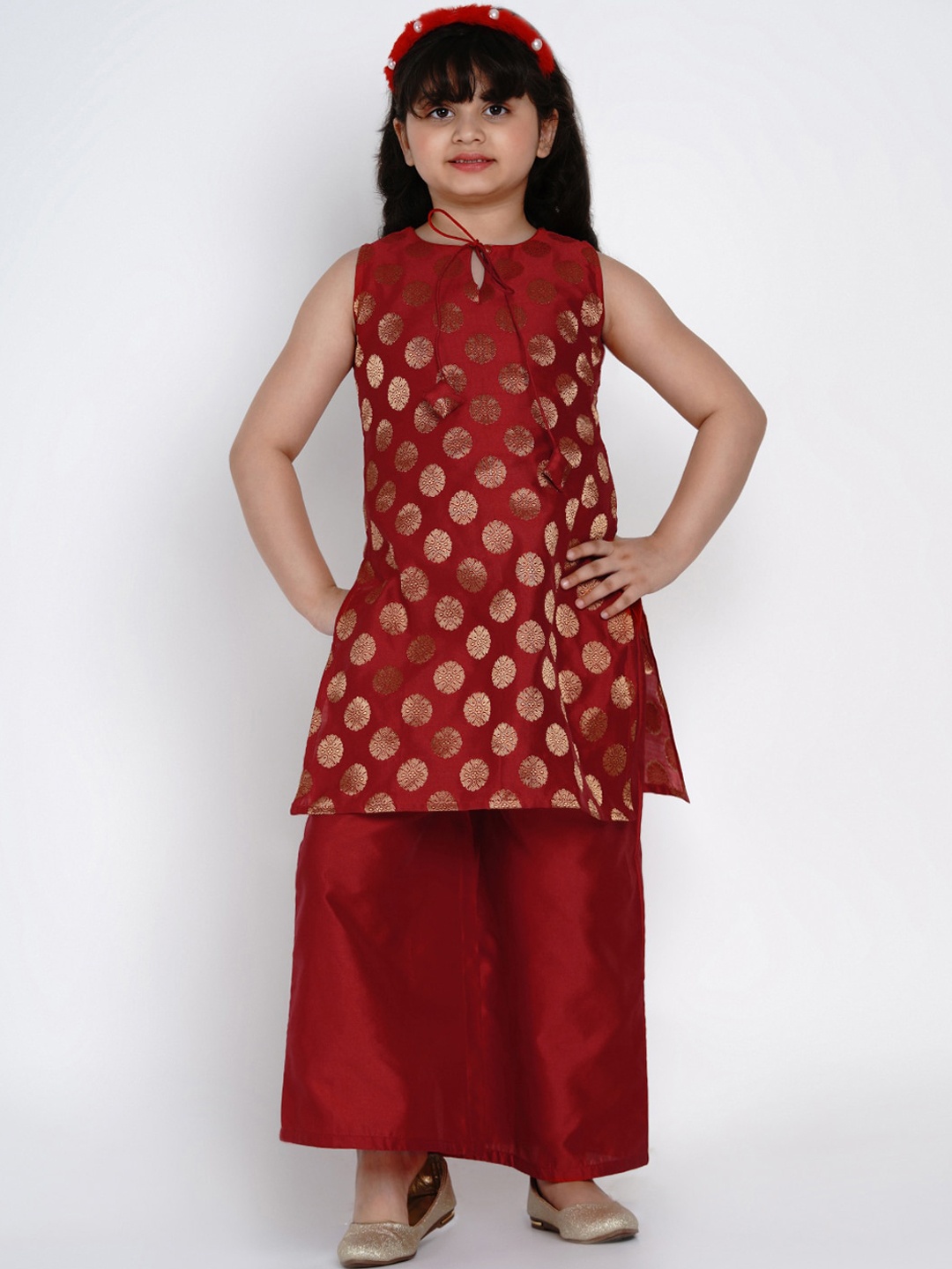 

Bitiya by Bhama Girls Red Printed Kurti with Palazzos