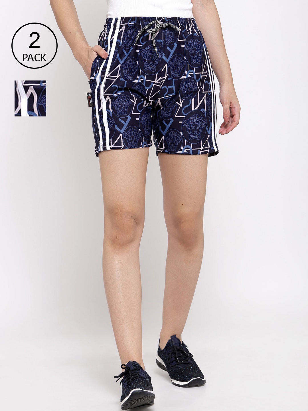 

KLOTTHE Pack Of 2 Women Blue Conversational Printed Mid-Rise Regular Shorts