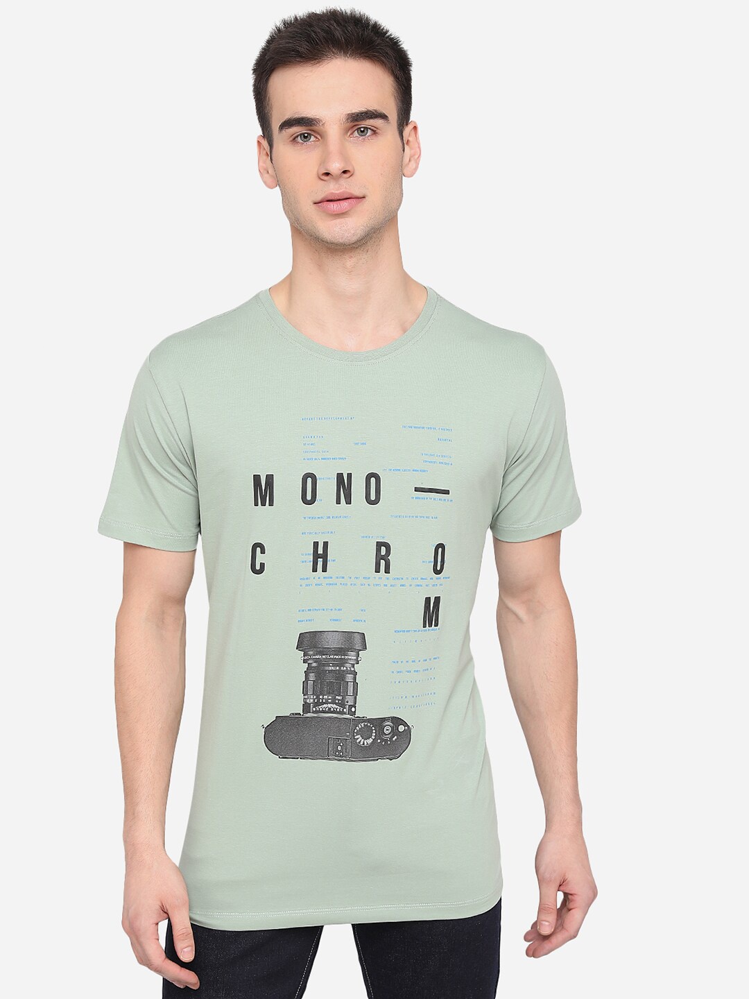 

JADE BLUE Men Green Typography Printed Applique Slim Fit T-shirt