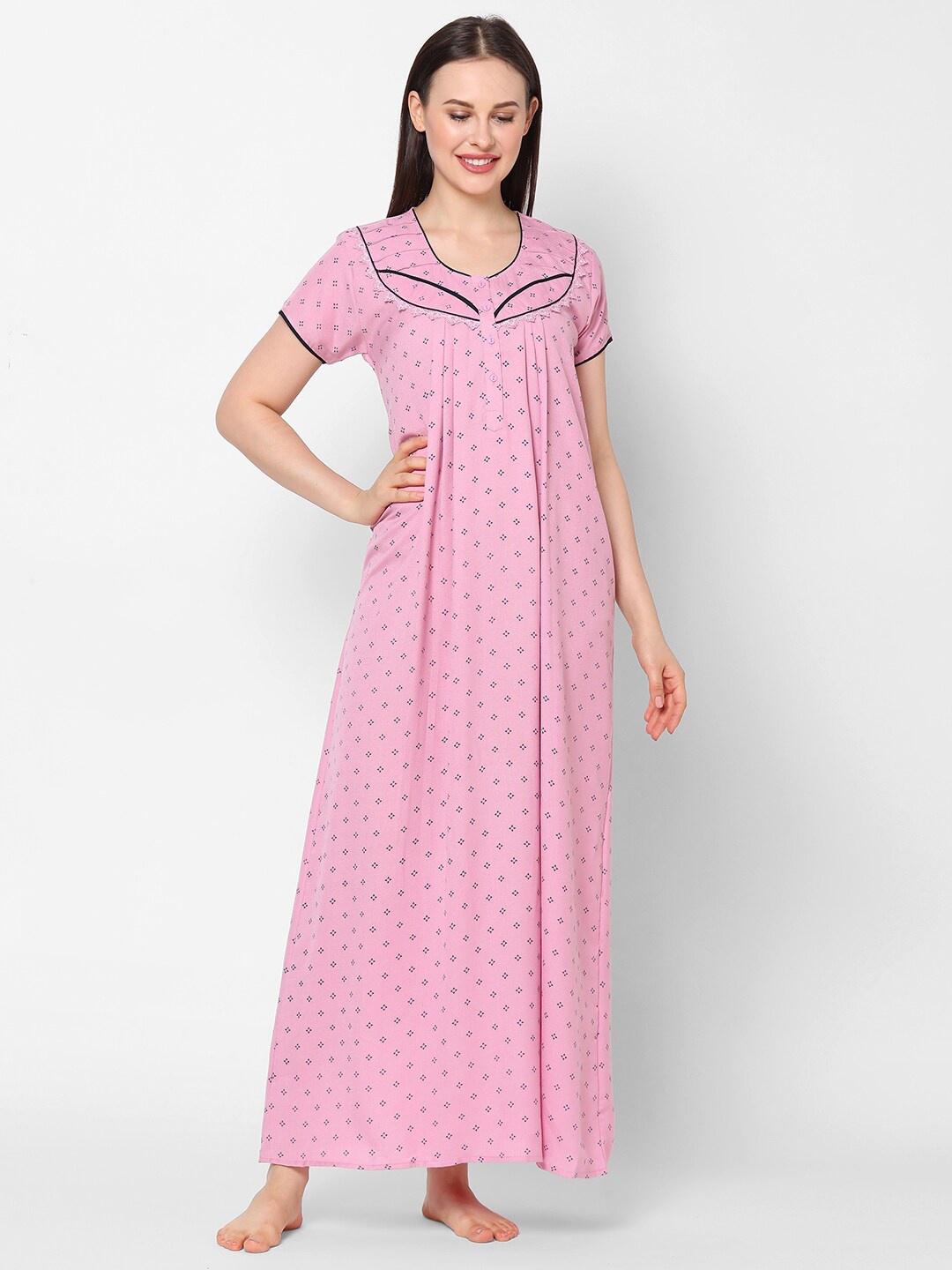 

Sweet Dreams Pink & Black Printed Nightdress