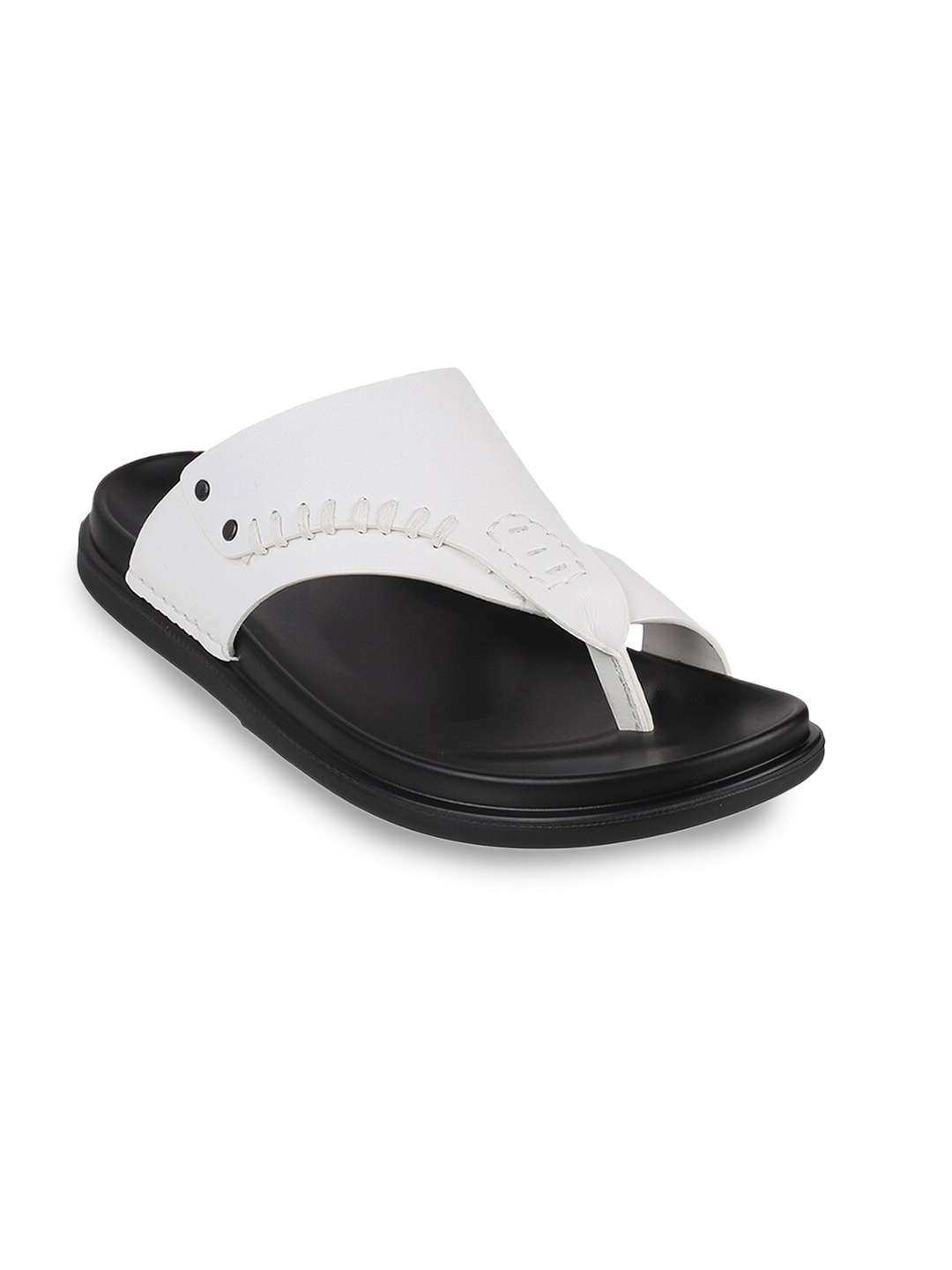 

DAVINCHI Men White & Black Leather Comfort Sandals