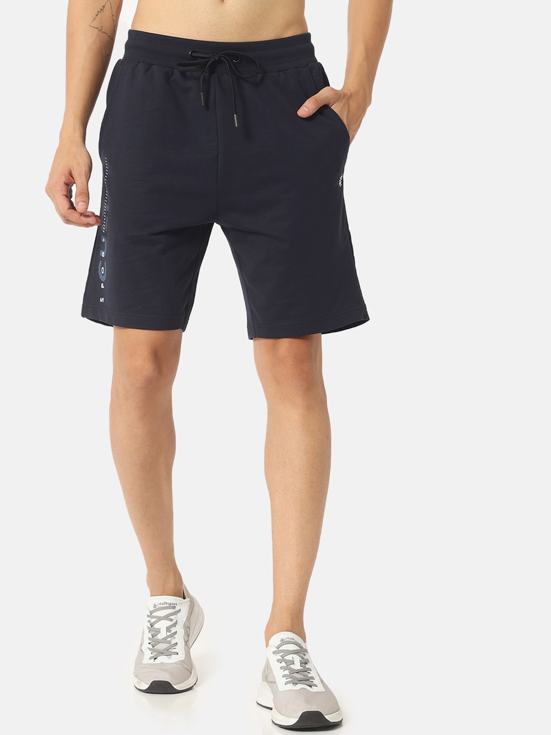 

Cultsport Men Navy Blue Typography Printed Mid-Rise Sports Shorts