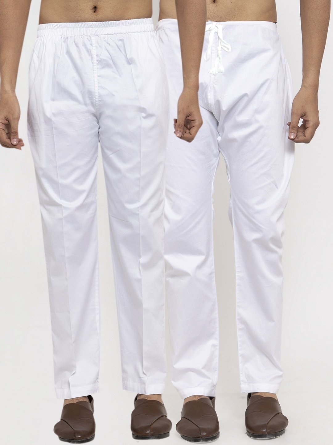 

KLOTTHE Men Pack Of 2 White Solid Cotton Pyjamas