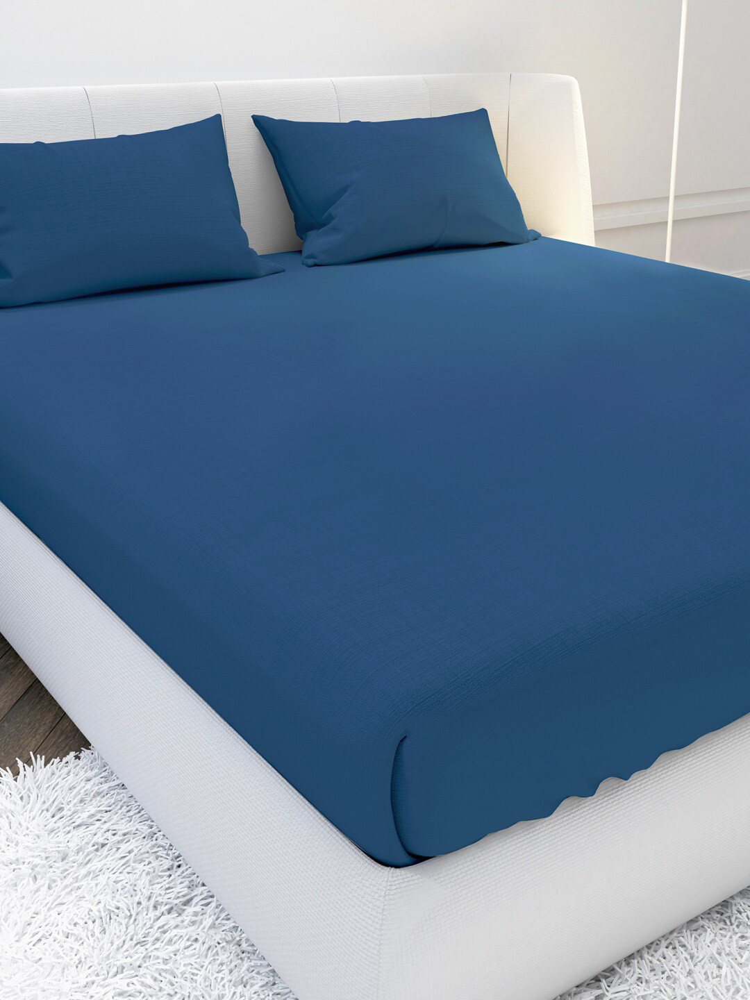 

MAYFAIR HOMES LONDON Navy Blue Solid 144 TC Cotton 1 King Bedsheet with 2 Pillow Covers