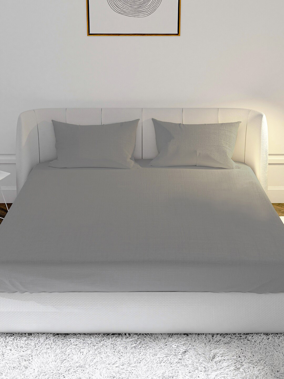 

MAYFAIR HOMES LONDON Grey Solid 144 TC Cotton 1 King Bedsheet with 2 Pillow Covers