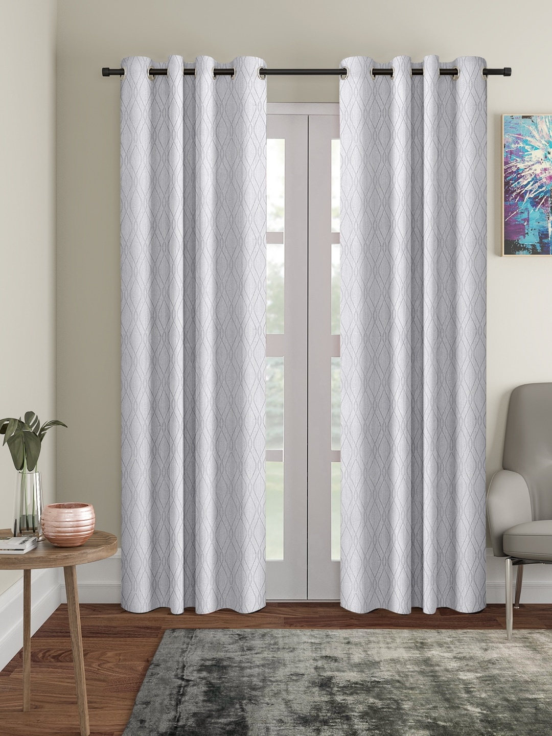 Cortina White Set of 2 Geometric Printed Door Curtains