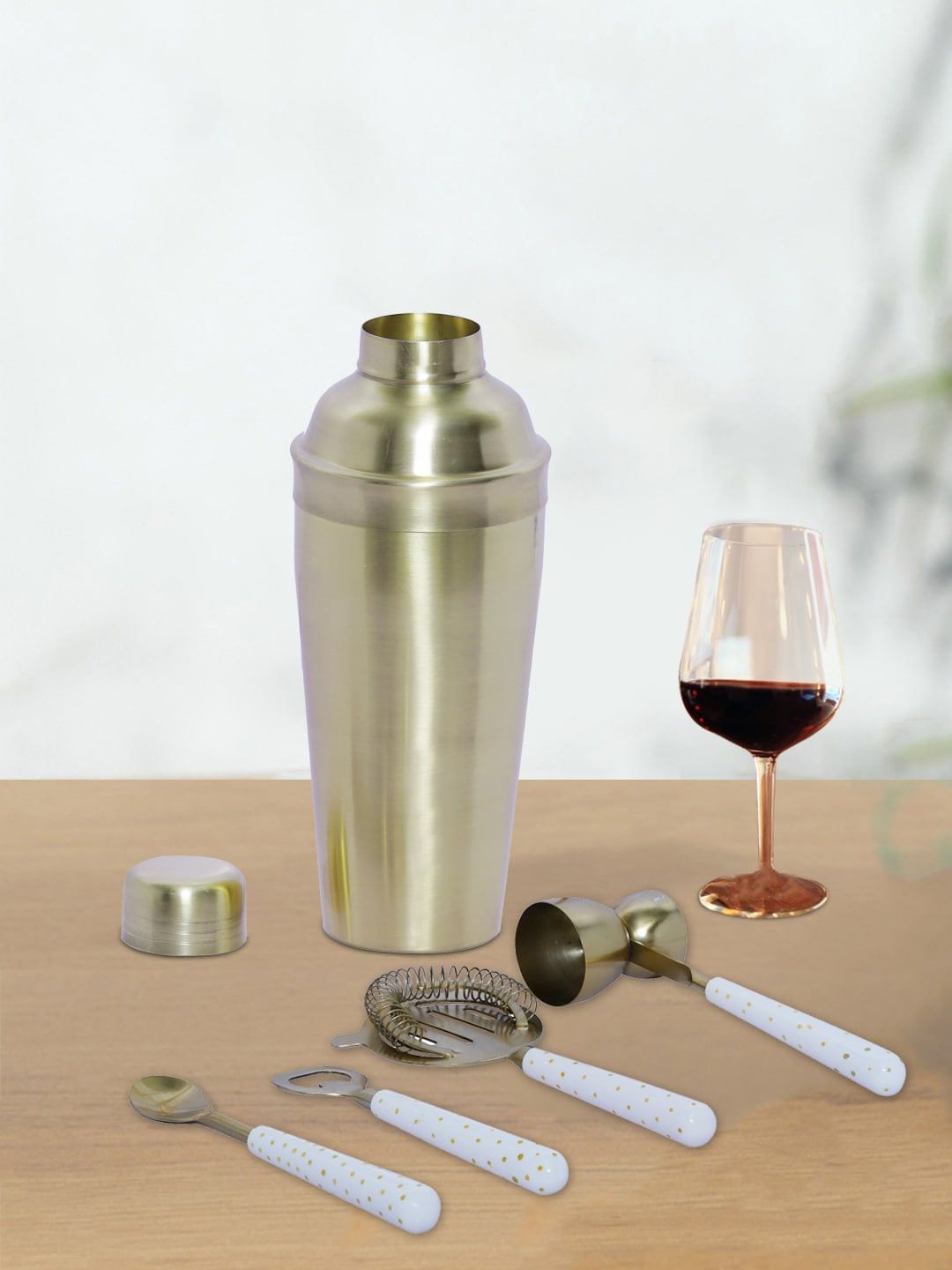 

nestroots Set Of 5 Gold-Toned & White Stainless Steel Bar Accessories