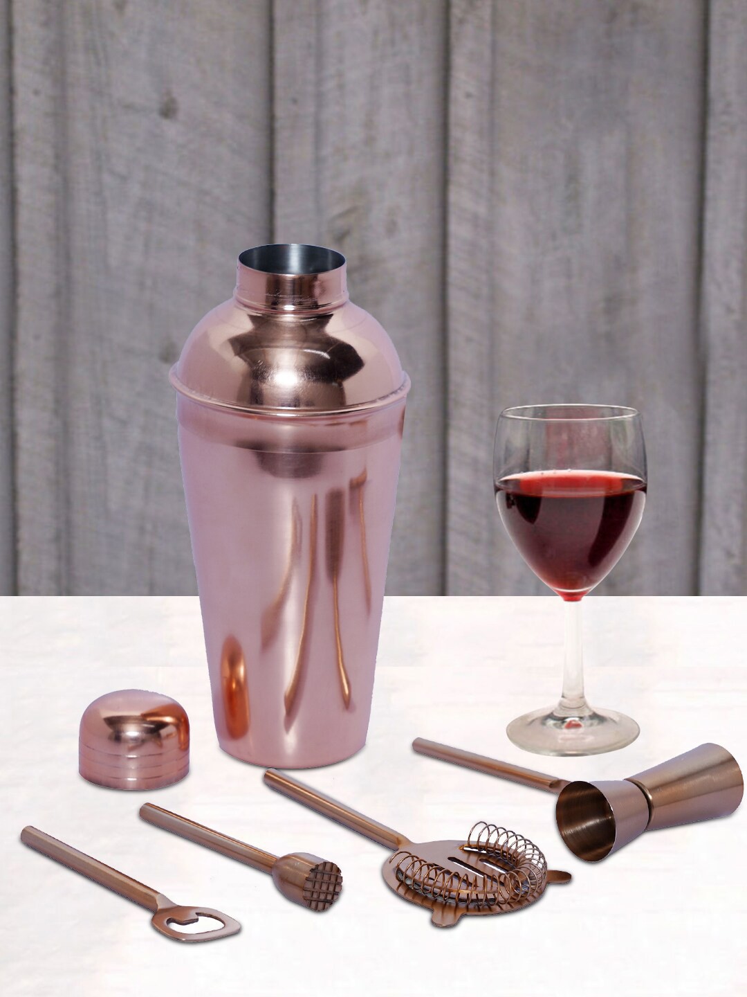 

nestroots Set Of 5 Copper-Toned Solid Stainless Steel Barware Tools