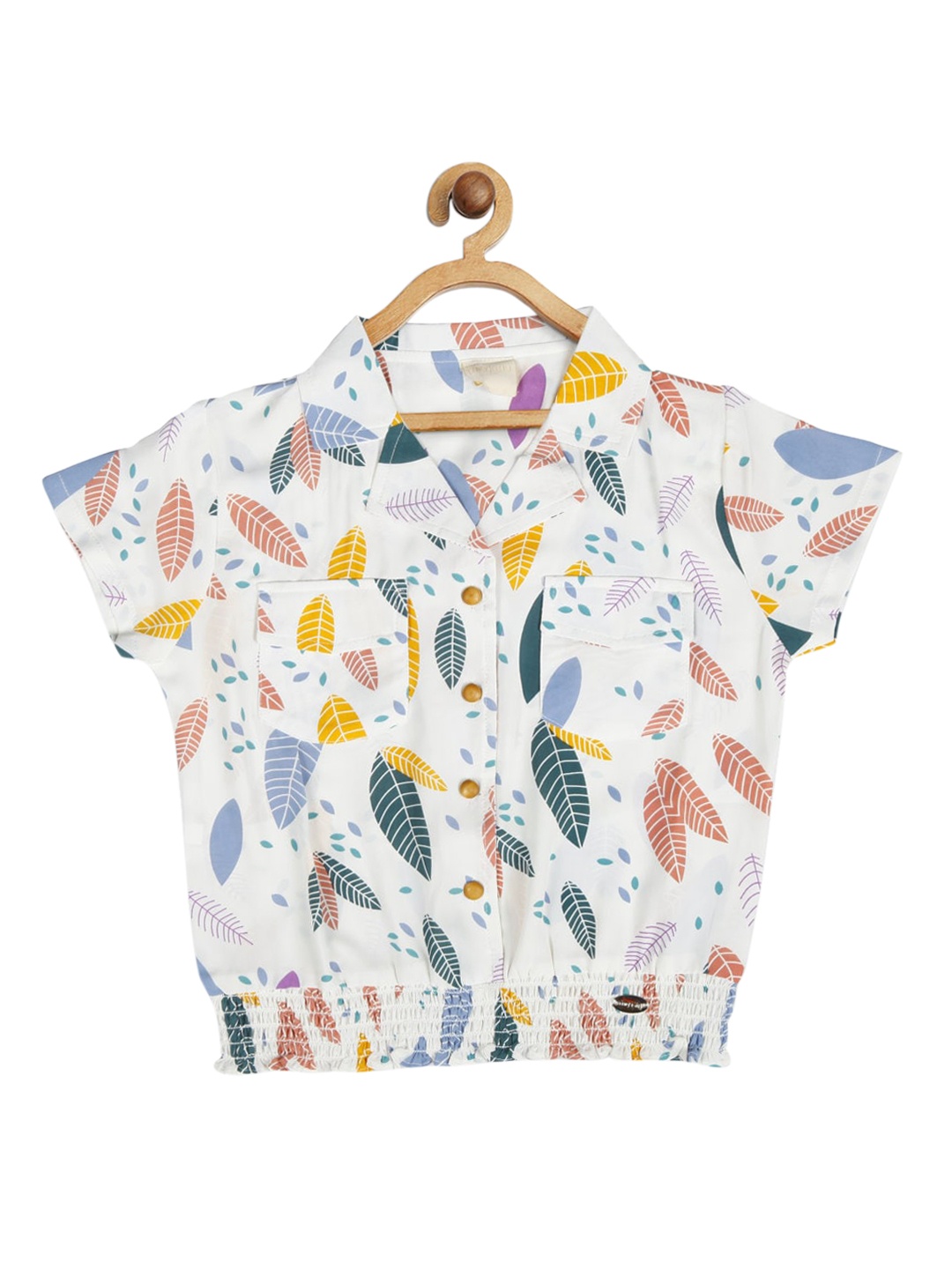 

Tiny Girl White & Mustard Tropical Chiffon Shirt Style Top
