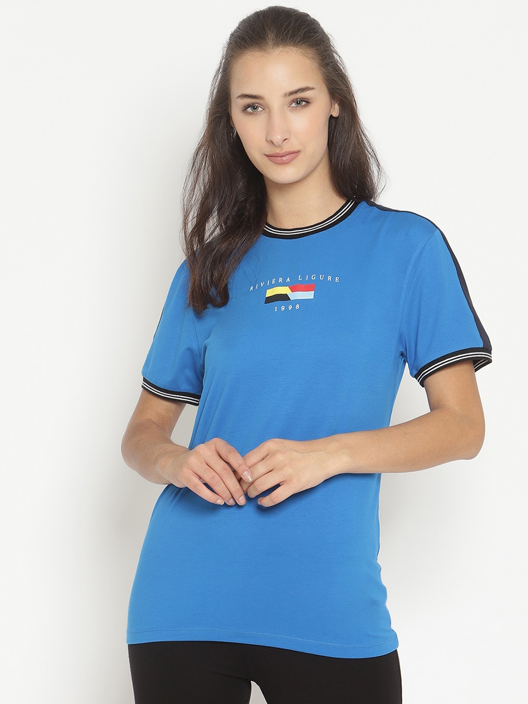 

COASTLAND Women Blue Solid Cotton Riviera Ligure Lounge Tshirt