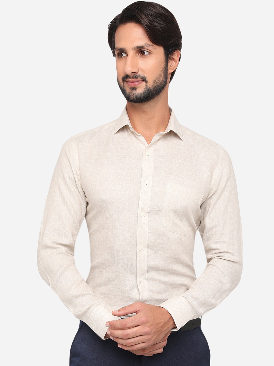 

JADE BLUE Men Beige Regular Fit Solid Formal Shirt, Cream
