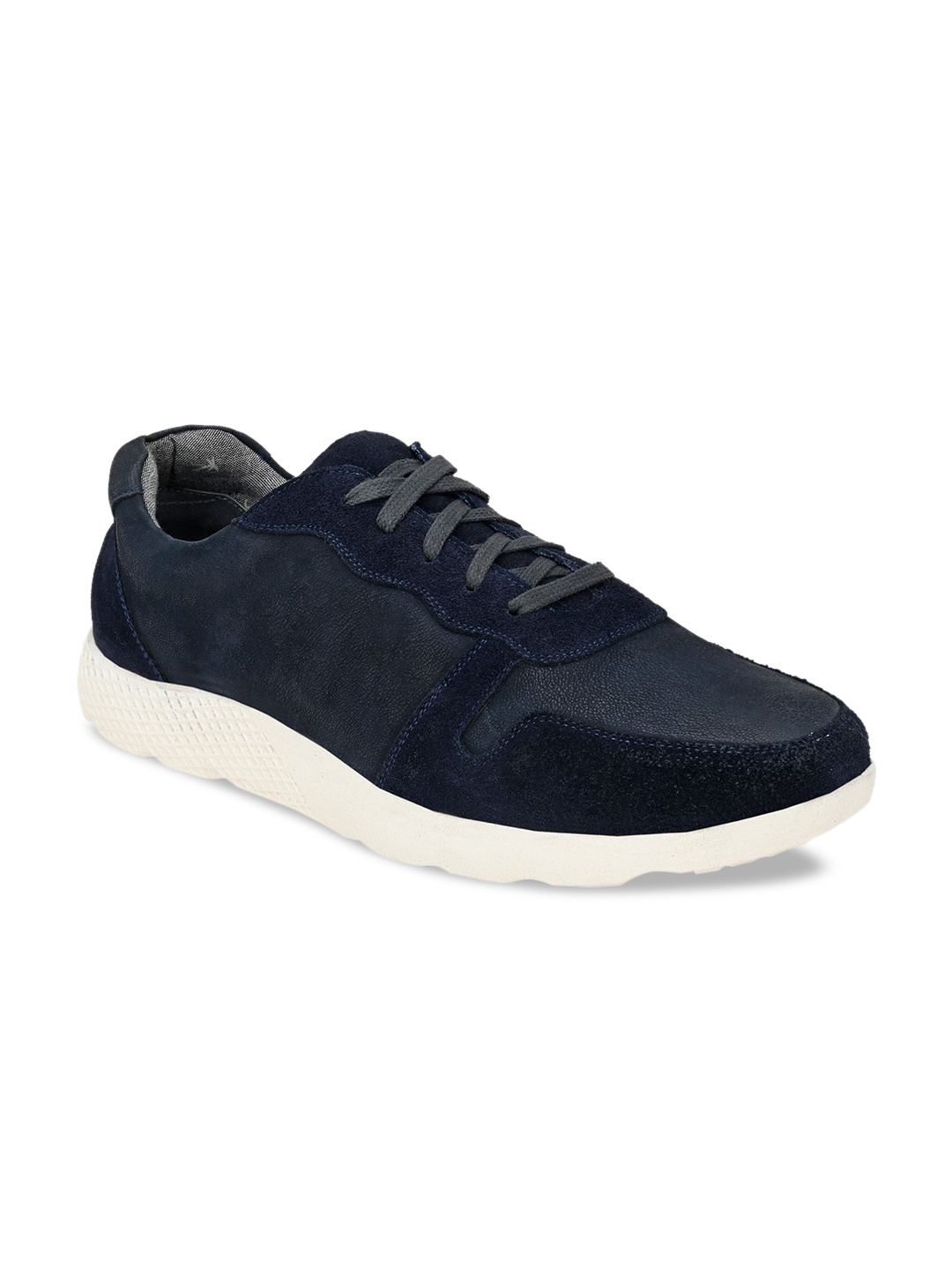 Delize Men Navy Blue Leather Sneakers
