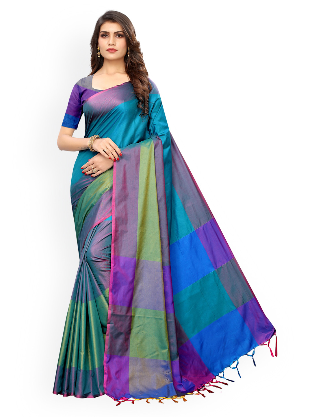 

KALINI Blue Colourblocked Saree