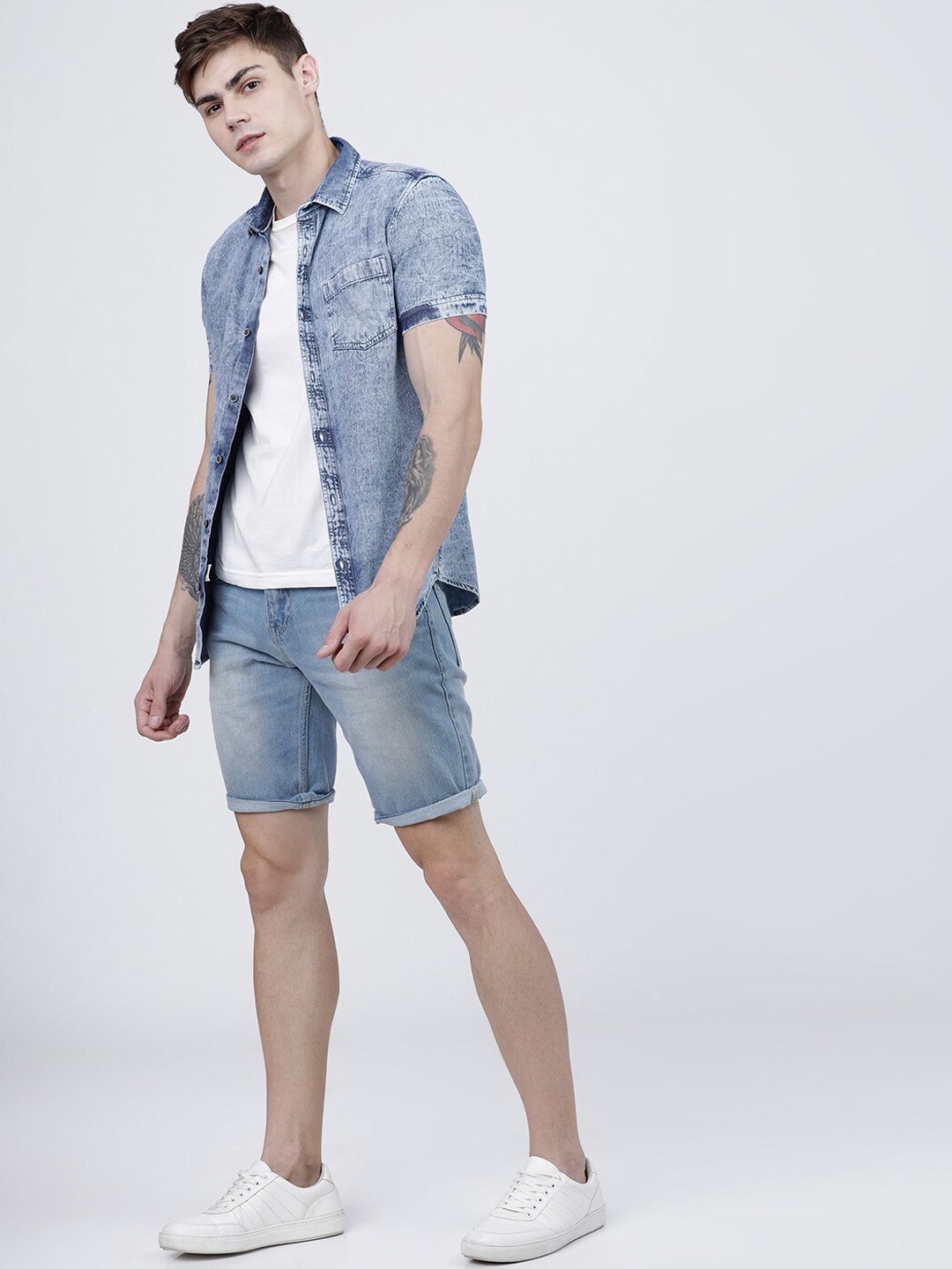 

LOCOMOTIVE Men Blue Slim Fit Denim Faded Casual Shirt