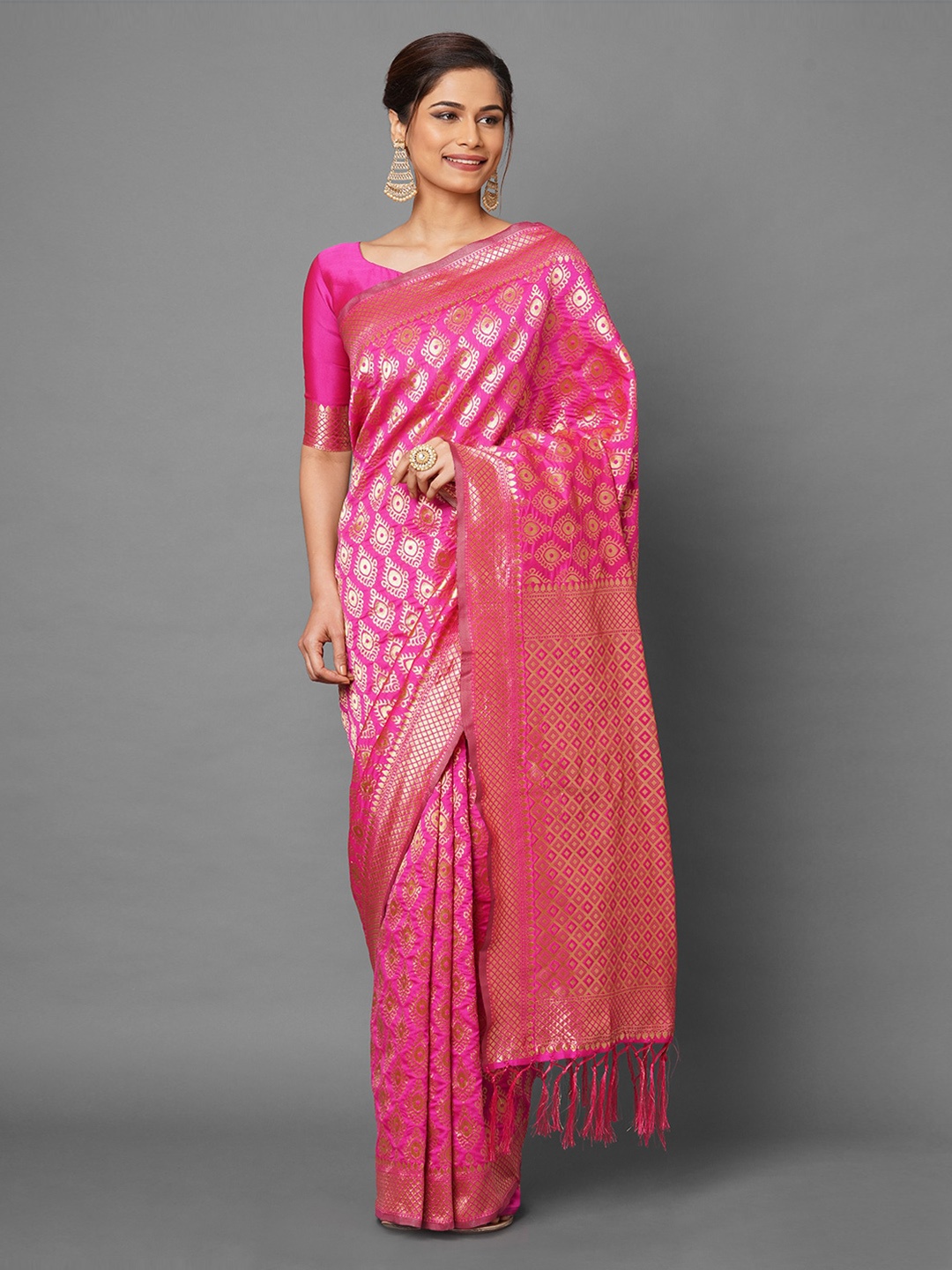 

Mitera Pink Woven Design Silk Blend Banarasi Saree