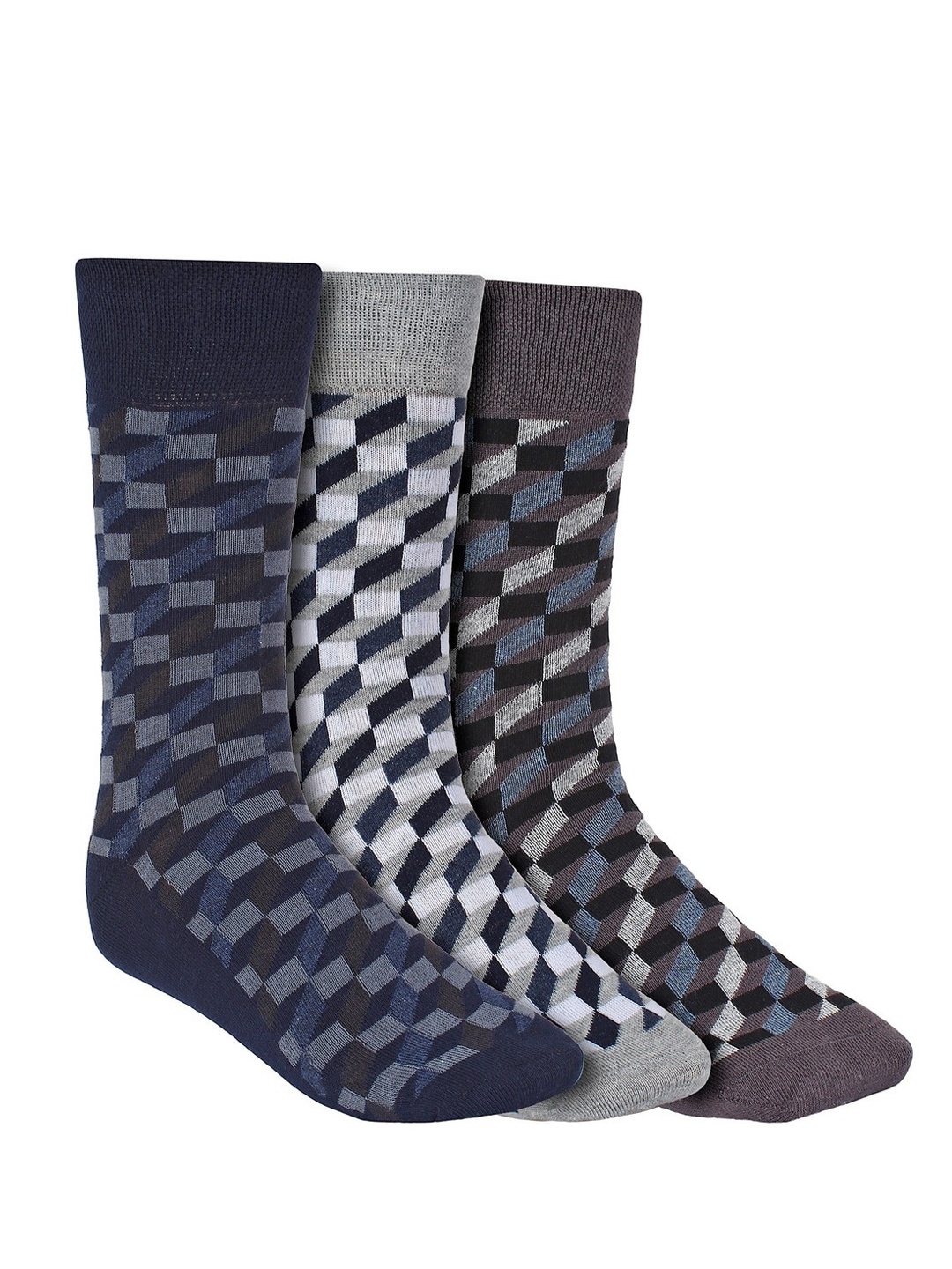 Creature Men Pack Of 3 Assorted Combed Cotton Calf-Length Socks
