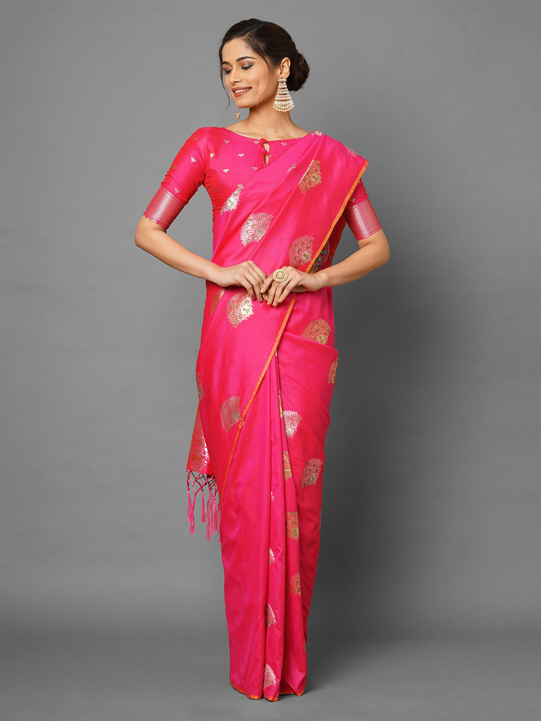 

Mitera Pink Silk Blend Banarasi Saree