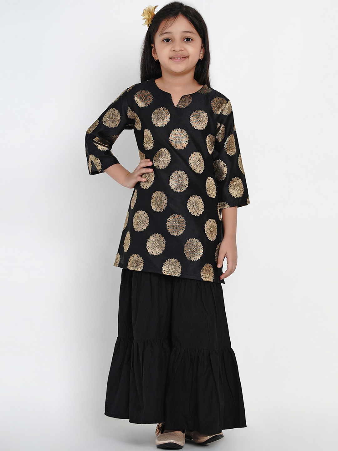 

Bitiya by Bhama Girls Black Ethnic Motifs Kurta with Sharara