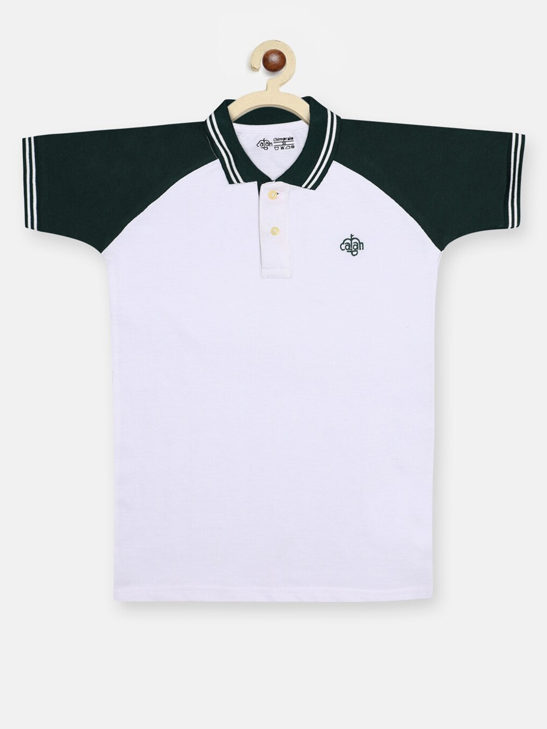 CHIMPRALA Boys White & Green Colourblocked Polo Collar T-shirt