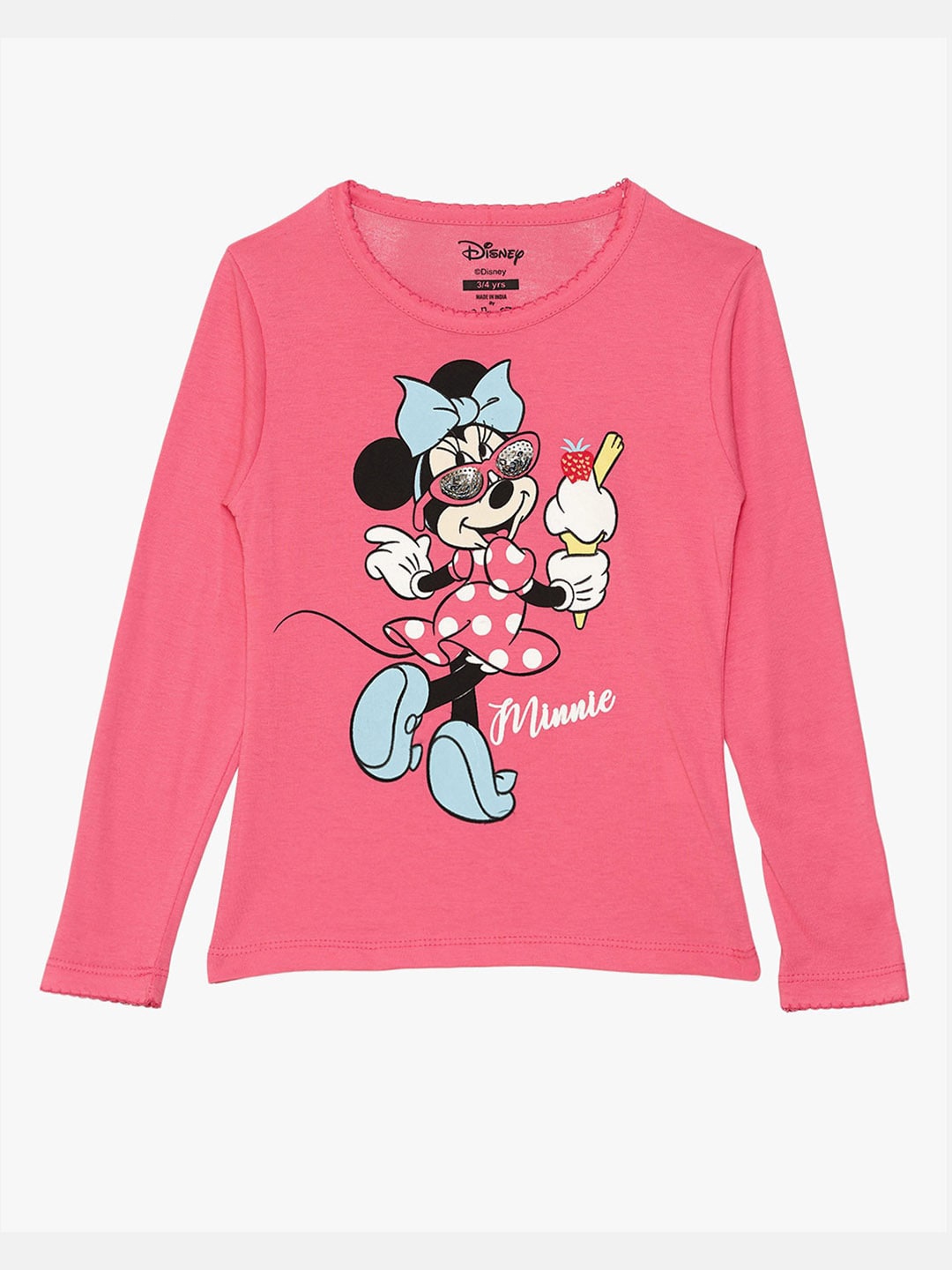 

Kids Ville Girls Pink & Black Minnie Mouse Printed T-shirt