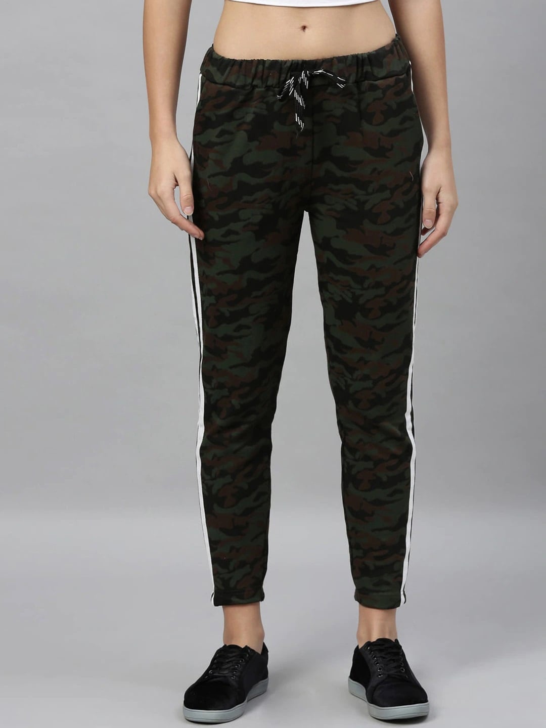 

Kryptic Women Olive Green & Brown Camouflage Printed Slim-Fit Pure Cotton Track Pants