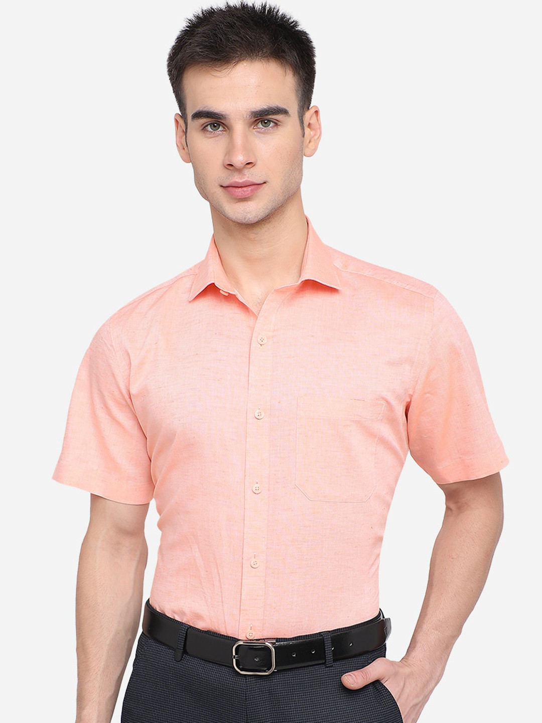 

JADE BLUE Men Peach Formal Solid Shirt, Orange