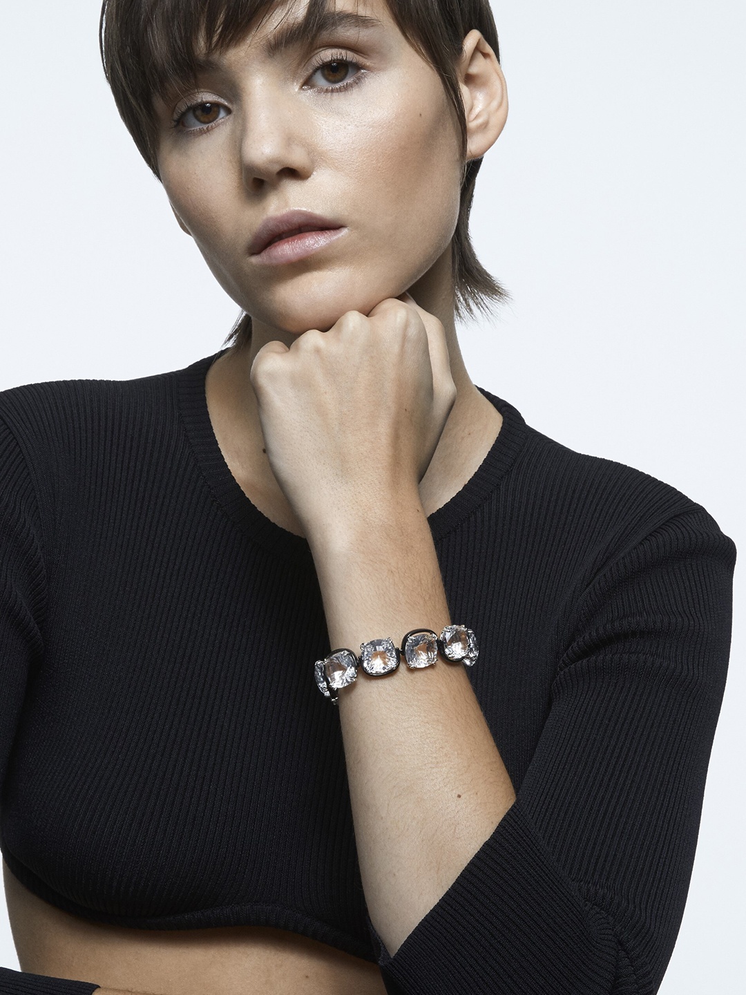 

SWAROVSKI Women Silver & Black Harmonia Bracelet Cushion Cut Crystals