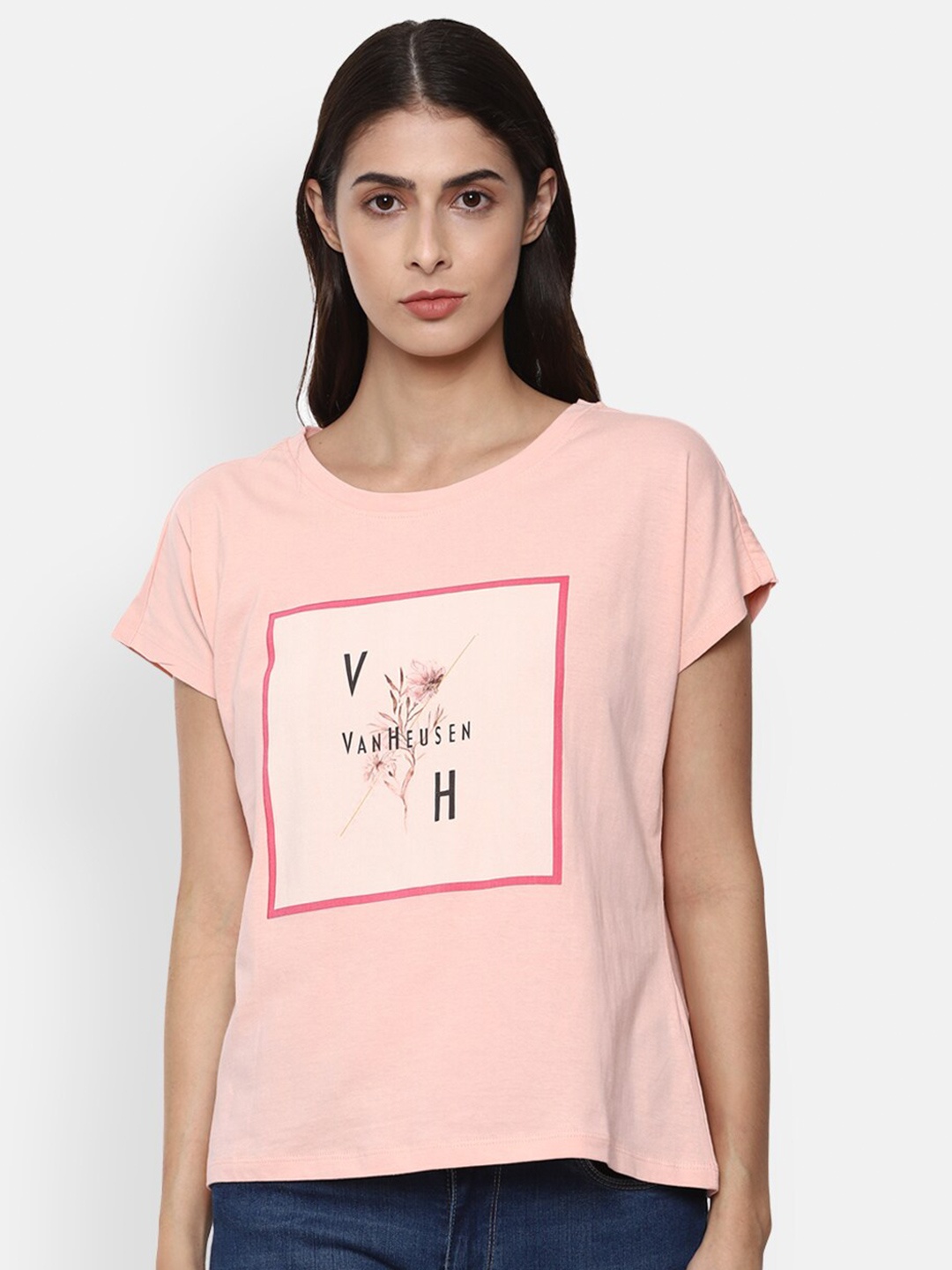 

Van Heusen Woman Women Pink Brand Logo Printed Extended Sleeves T-shirt