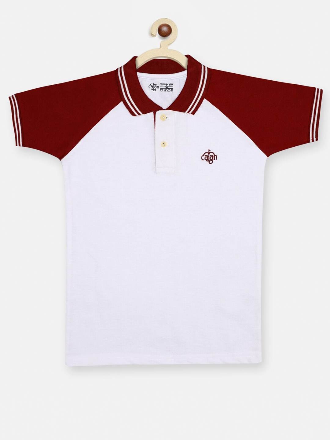 

CHIMPRALA Boys White & Red Polo Collar T-shirt