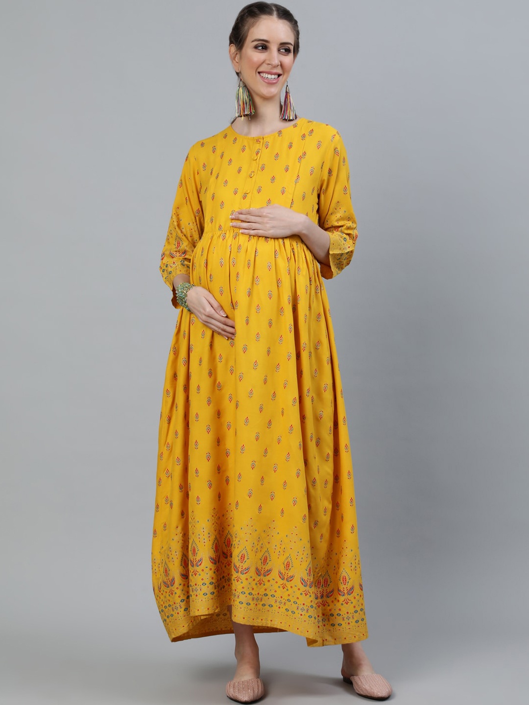 

Nayo Women Yellow & Red Ethnic Motifs Maternity Maxi Dress