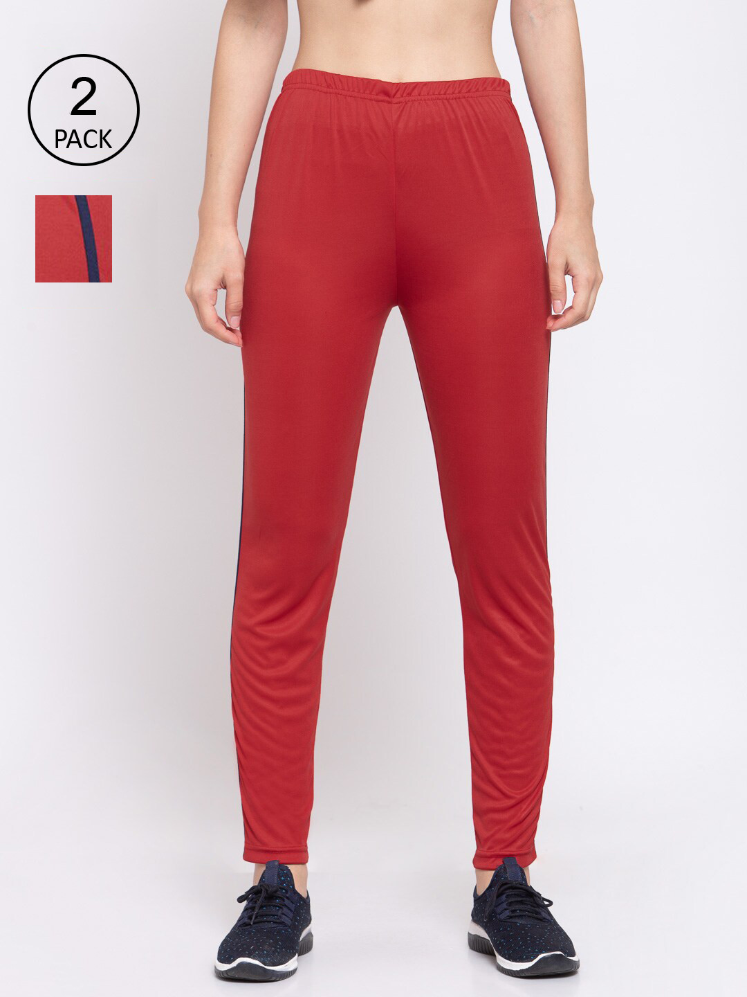 

KLOTTHE Women Pack Of 2 Red Solid Ankle-Length Leggings